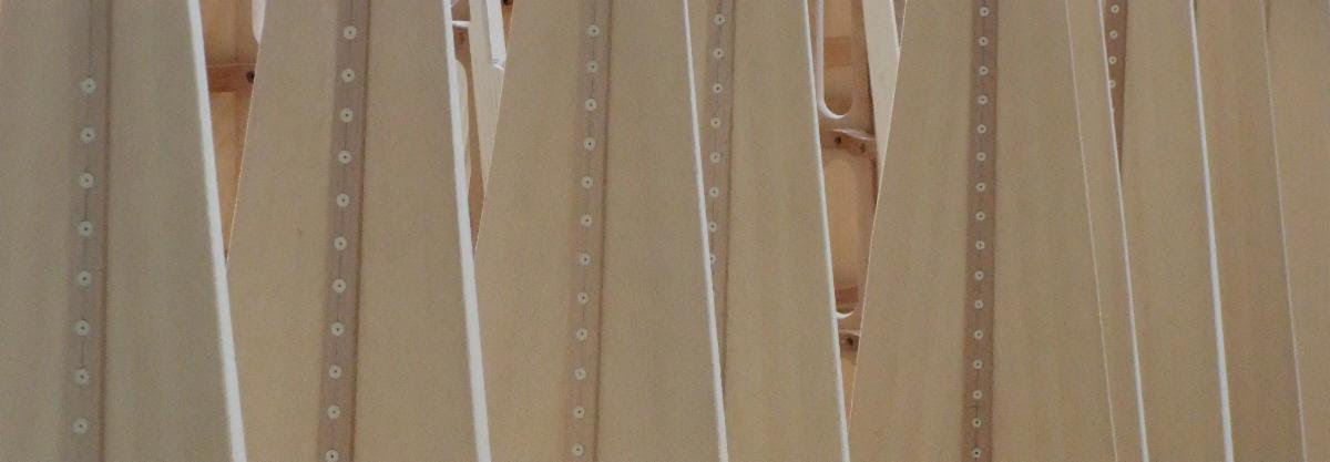 harp soundboards at the Salvi factory, in Piasco, Italy | photo by Sharlene Wallace